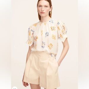 Rebecca Taylor Flame Fleur Silk Short Sleeve Top